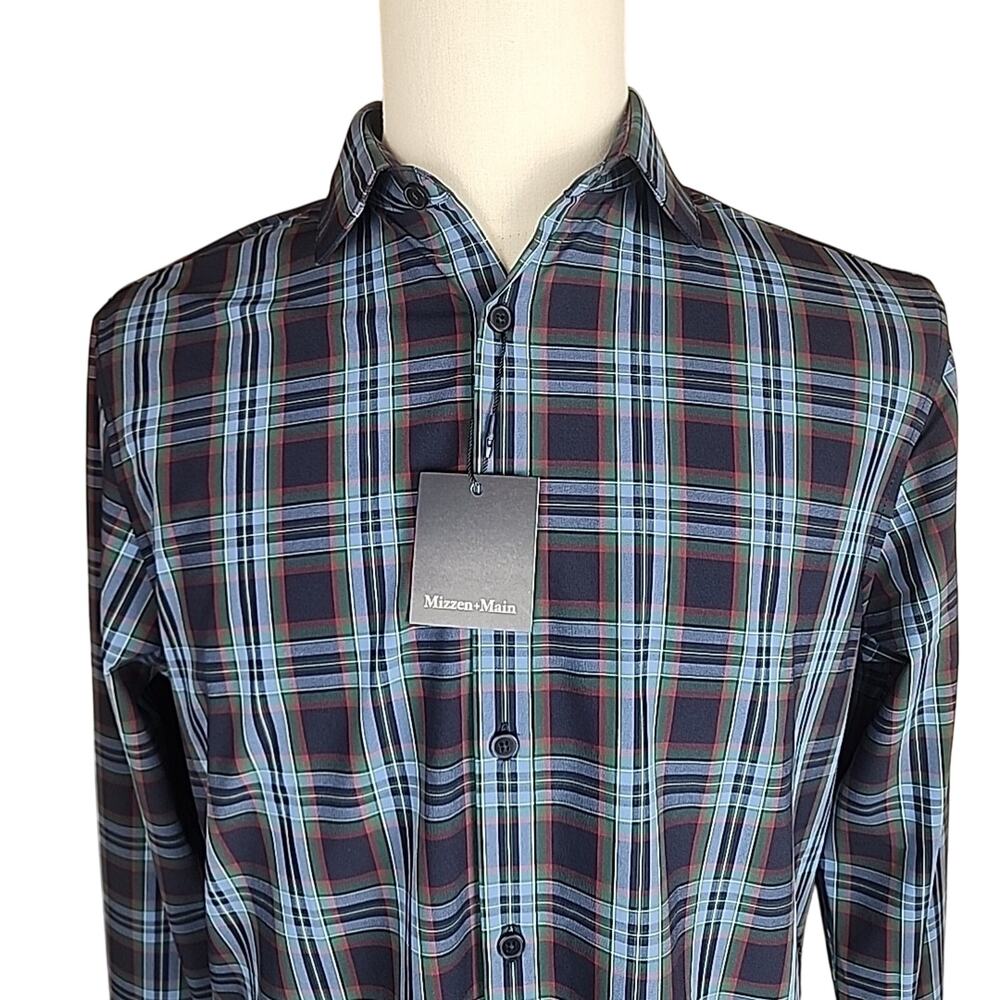 Mizzen+Main Leeward Trim Long Sleeve Button Down Shirt - Navy Smith Tartan Sz M